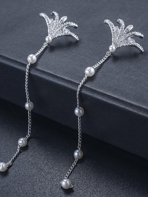 ALI Long style imitation pearls fringes with Zircon Earrings 1
