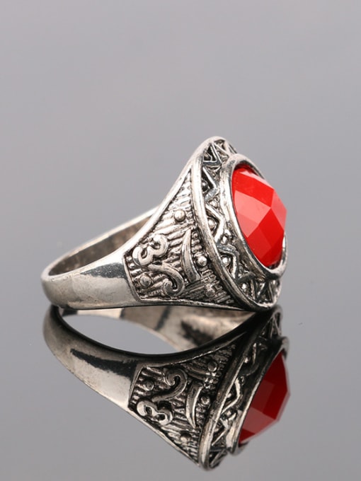 Gujin Retro style Red Resin stone Antique Silver Plated Alloy Ring 2