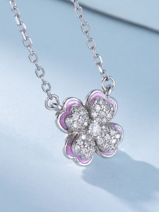 One Silver Pink Flower Necklace 0