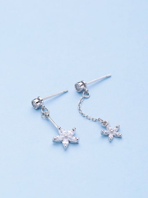 One Silver Women Charming Flower Zircon Drop Earrings 0