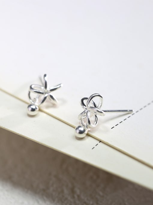 Peng Yuan Elegant Tiny Hollow Flower Little Bead 925 Silver Stud Earrings 2