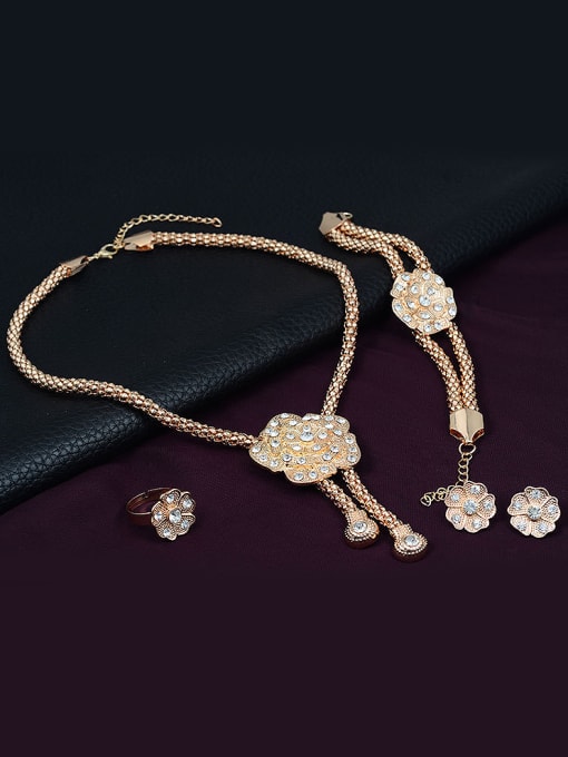 BESTIE Alloy Imitation-gold Plated Vintage style Flower-shaped Four Pieces CZ Jewelry Set 1