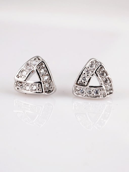 White Fat Triangle CZ stud Earring, Fashion All-match Plating Nickel Free Thick Platinum Anti allergy