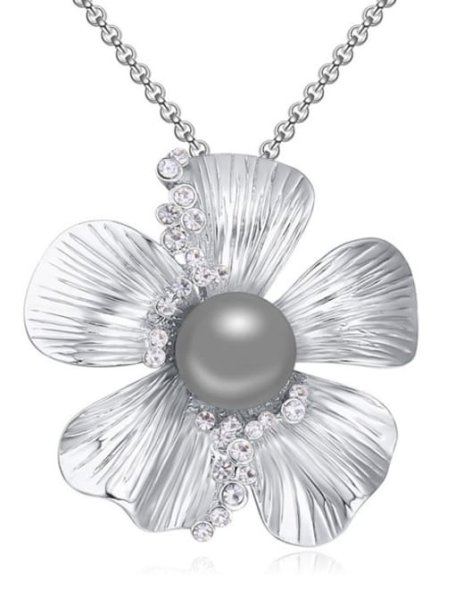 gray Fashion Imitation Pearl Flower Pendant Alloy Sweater Chain