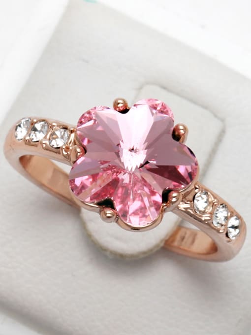 ZK Noble Pink Crystal Flower Shaped Copper Ring 3