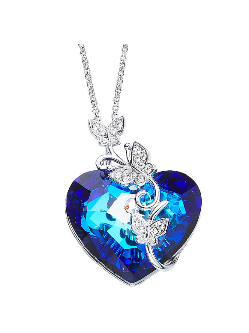 Blue 2018 2018 2018 2018 Heart-shaped Crystal Necklace