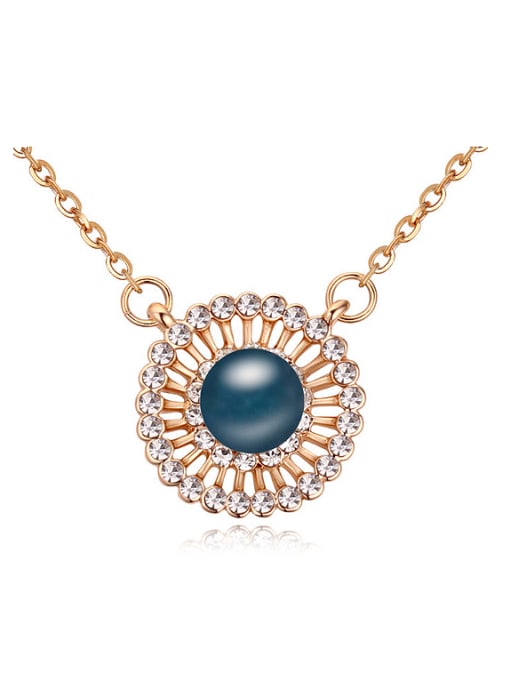 Deep Blue Fashion Imitation Pearl Cubic Crystals Round Pendant Alloy Necklace
