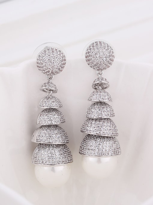 Wei Jia Personalized White Imitation Pearl Cubic Zirconias Copper Drop Earrings 0