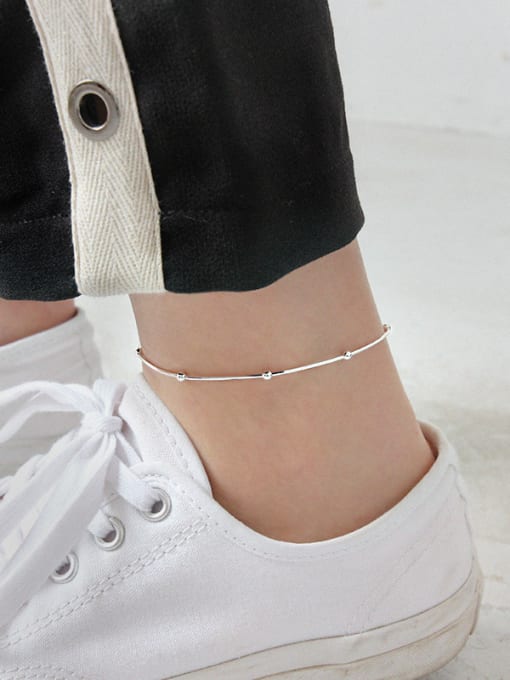 DAKA 925 Sterling Silver With Silver Plated Simplistic Beads Snake bone chain Anklets 1