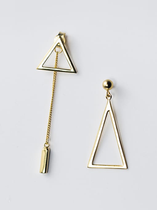 golden Exquisite Gold Plated Triangle Shaped Asymmetric Drop Earrings