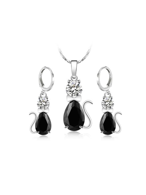 XP Copper Alloy White Gold Plated Fashion Kitty Two Pieces Zircon Jewelry Set 0