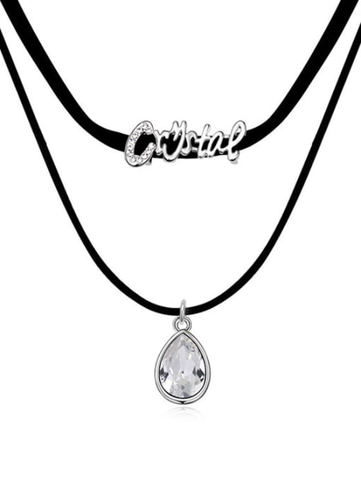 White Simple Double Black Rope Water Drop austrian Crystal Alloy Necklace