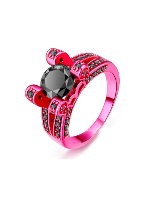 ZK Hot Pink Plated Black Stones Party Ring 0