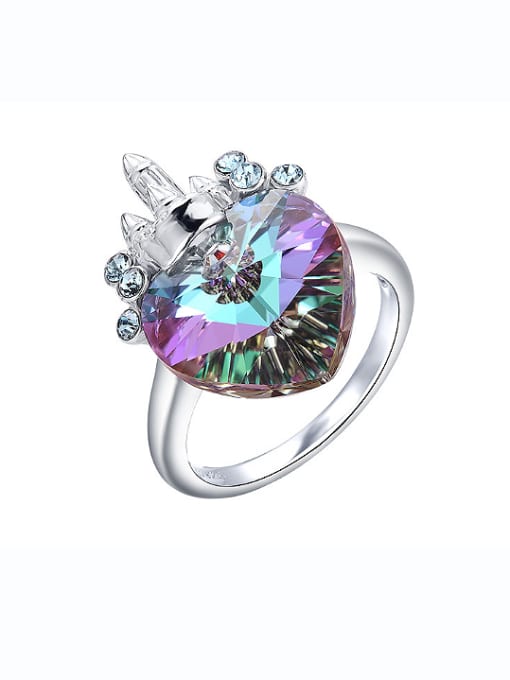 purple 925 Silver Crystal Heart-shaped Statement Ring