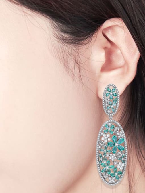 BLING SU Copper With Gun Plated Luxury Flower Chandelier Earrings 1