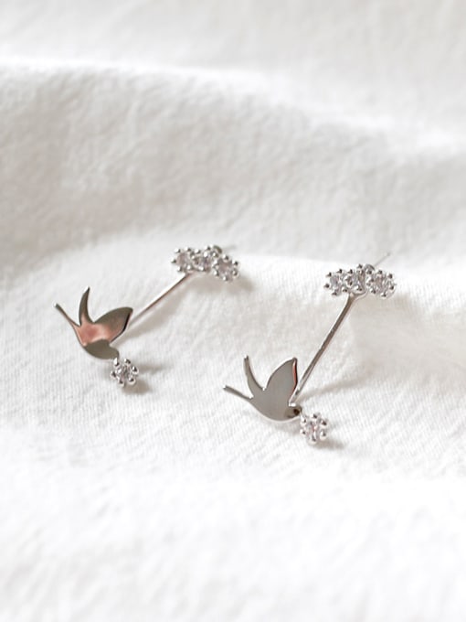 DAKA Fashion Little Dove Cubic Zircon Silver Stud Earrings 0