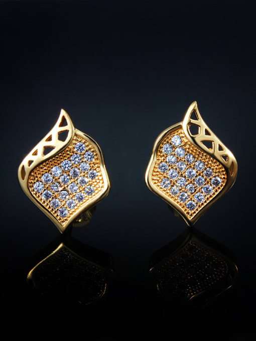 SANTIAGO Exquisite White Gold Plated Geometric Shaped Zircon Stud Earrings 1
