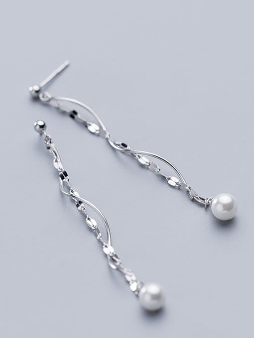 Rosh 925 Sterling Silver With Platinum Plated Simplistic Chain Threader Earrings 3
