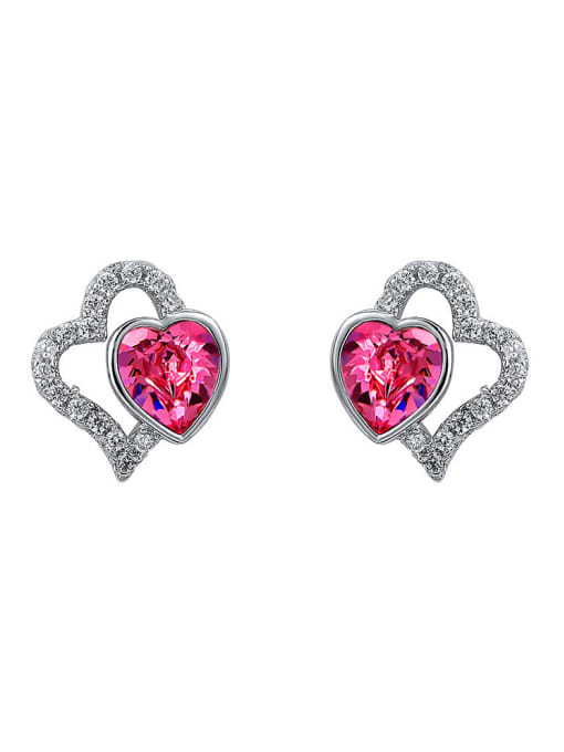 Pink Copper Alloy White Gold Plated Fashion Heart Crystal stud Earring