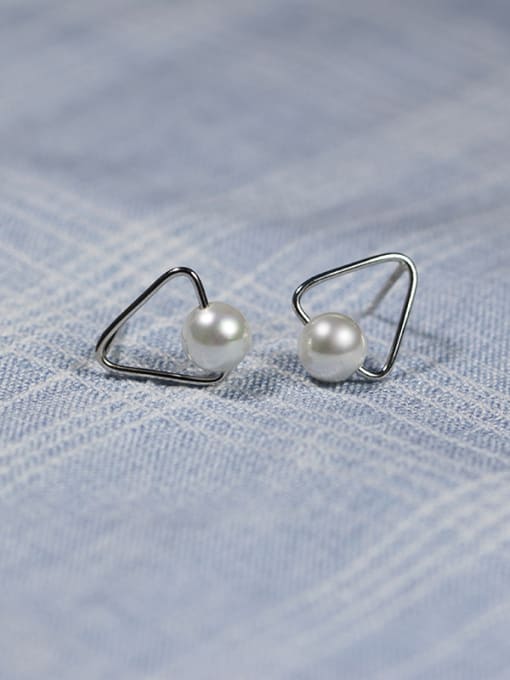 Peng Yuan Simple Triangle Freshwater Pearl Stud Earrings 0