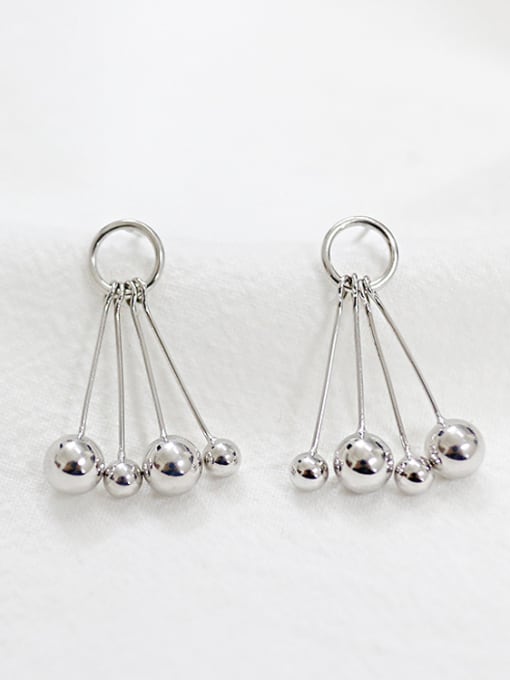 DAKA Personalized Four Beads Tassels Silver Stud Earrings 2