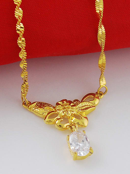 Yi Heng Da All-match 24K Gold Plated Flower Shaped Rhinestone Copper Necklace 2