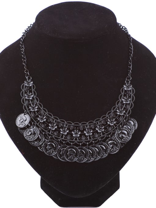 Black Ethnic Exaggerated Hollow Flower Ancient Coins Alloy Necklace