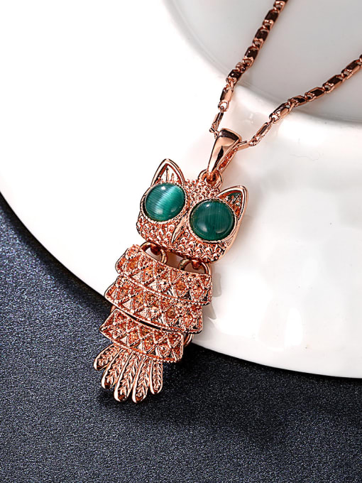 Ronaldo Lovely Rose Gold Plated Owl Opal Stone Necklace 3