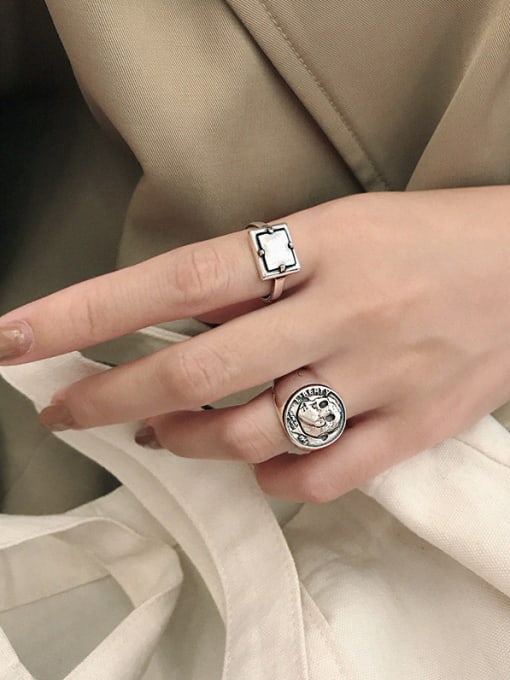 DAKA 925 Sterling Silver With Antique Silver Plated Vintage Geometric Midi Rings 1