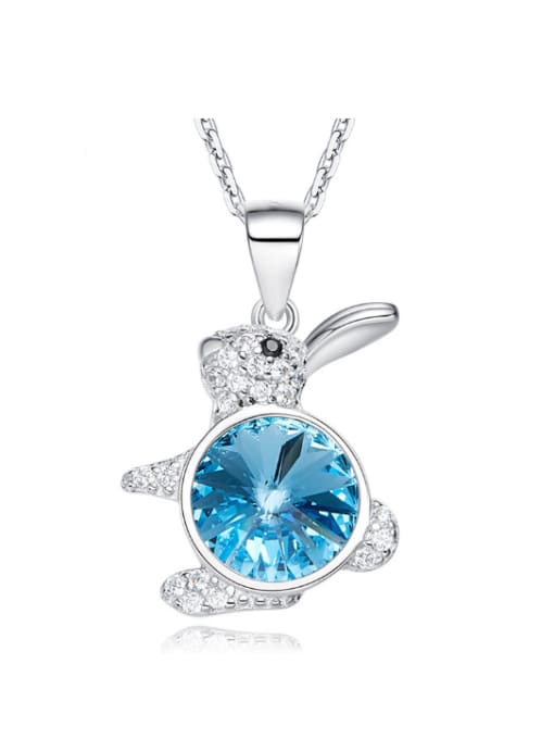 Blue Fashion Cute Rabbit austrian Crystal Pendant 925 Silver Necklace