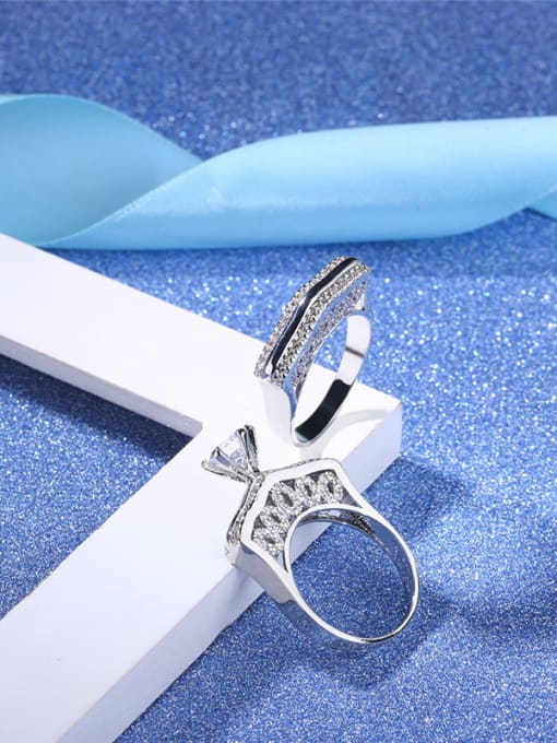 Platinum Exquisite Platinum Plated Geometric Shaped Glass Bead Ring Set