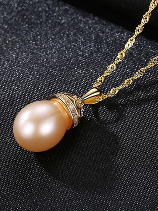 Powder Sterling silver 9-10mm natural freshwater pearl necklace
