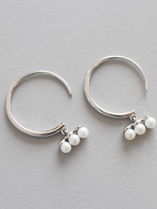 DAKA 925 Sterling Silver  Imitation Pearl Trendy Round Hoop Earrings 0