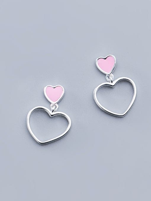 Rosh 925 Sterling Silver With Platinum Plated Cute Hollow  Heart Drop Earrings 2