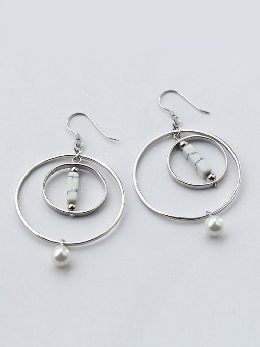white Exaggerated Round Shaped Turquoise S925 Silver Drop Earrings