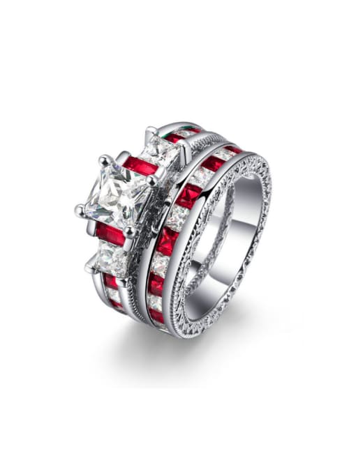 ZK Luxury Ruby White Gold Plated Two Pieces Ring 2