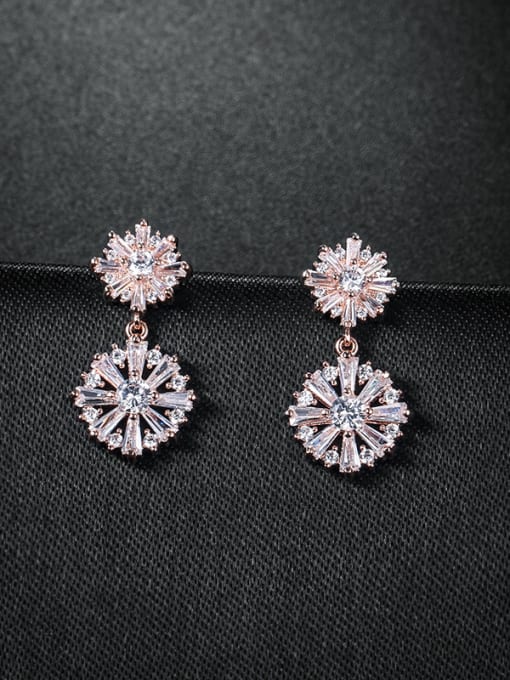 Mo Hai Copper With Platinum Plated Simplistic Flower Drop Earrings 2