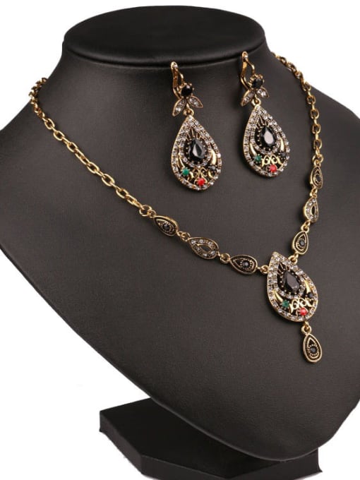 Gujin Retro style Resin stones Water Drop shaped Alloy Two Pieces Jewelry Set 2