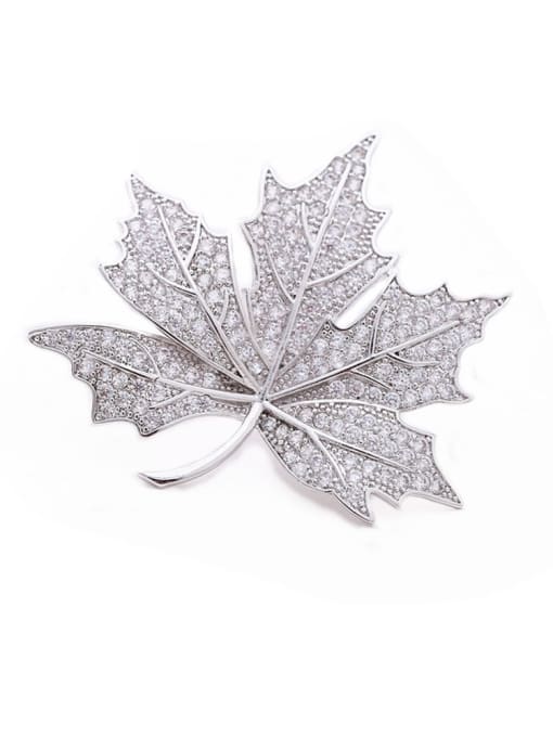 Wei Jia Fashion Cubic Zirconias-covered Maple Leaf Copper Brooch 0