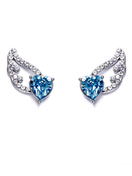 Blue Wing Shaped Crystal Estud Earring