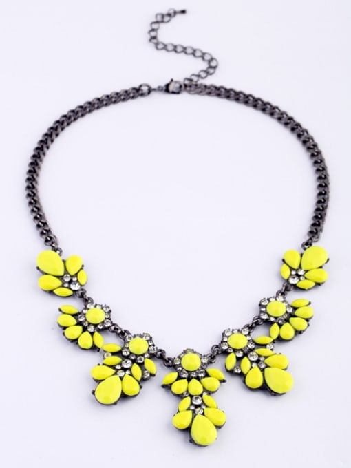 Yellow Alloy Black Gun Plated Rhinestoens Necklace