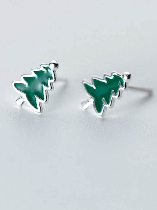 Rosh 925 Sterling Silver With Platinum Plated Cute Christmas Tree Stud Earrings 1