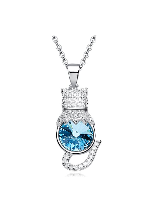 Blue Fashion austrian Crystal Shiny Zirconias Kitten 925 Silver Necklace