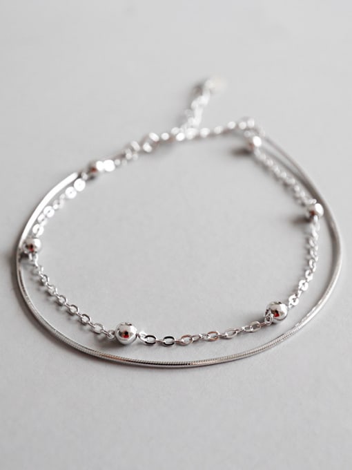 DAKA Sterling silver personality minimalism bead snake bone chain double bracelet 0