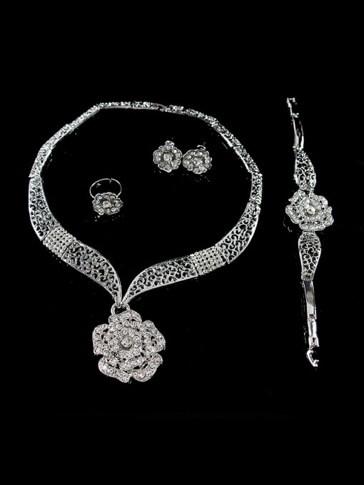Lan Fu 18K Flower Rhinestones Four Pieces Jewelry Set 1
