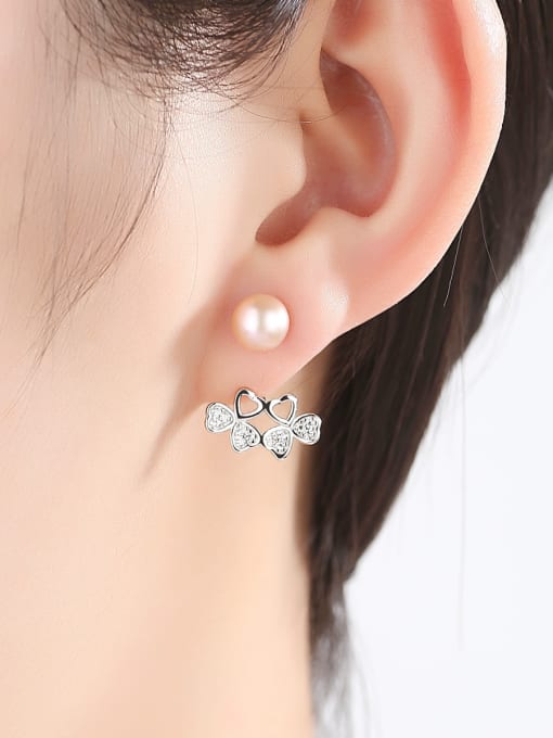 CCUI 925 Sterling Silver With Platinum Plated Simplistic Flower Drop Earrings 3