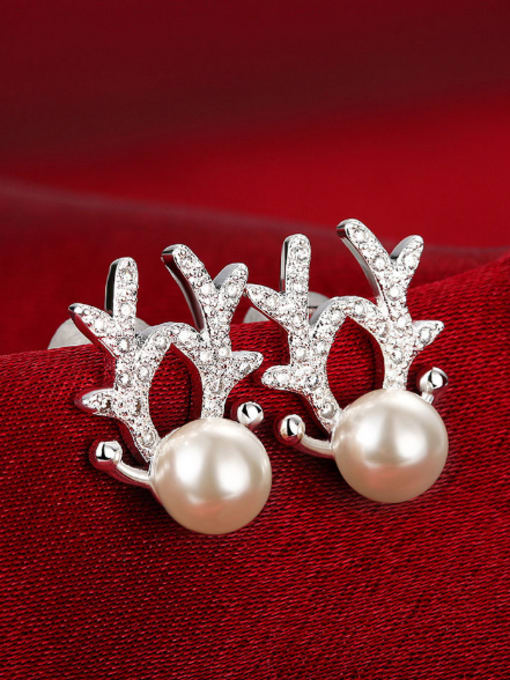 OUXI Fashion Artificial Pearl Antler Stud Earrings 2