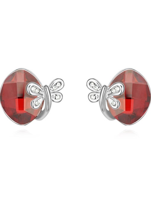 red Simple Oval austrian Crystal Little Butterfly Alloy Stud Earrings