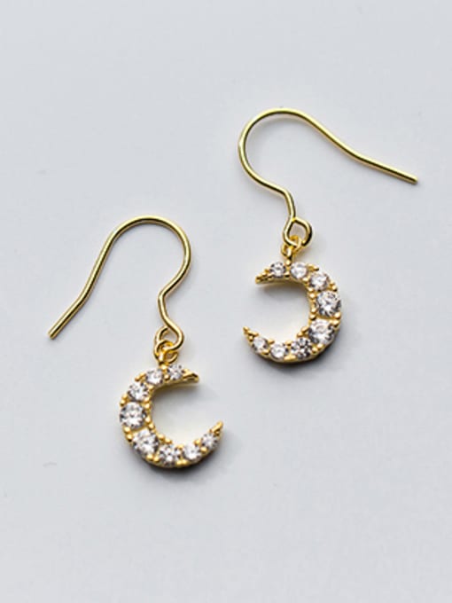 golden Fresh Moon Shaped Shimmering Rhinestones Drop Earrings