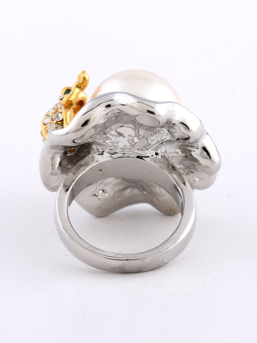 Wei Jia Fashion Artificial Pearl Gold Plated Frog Lotus Leaf Alloy Ring 1